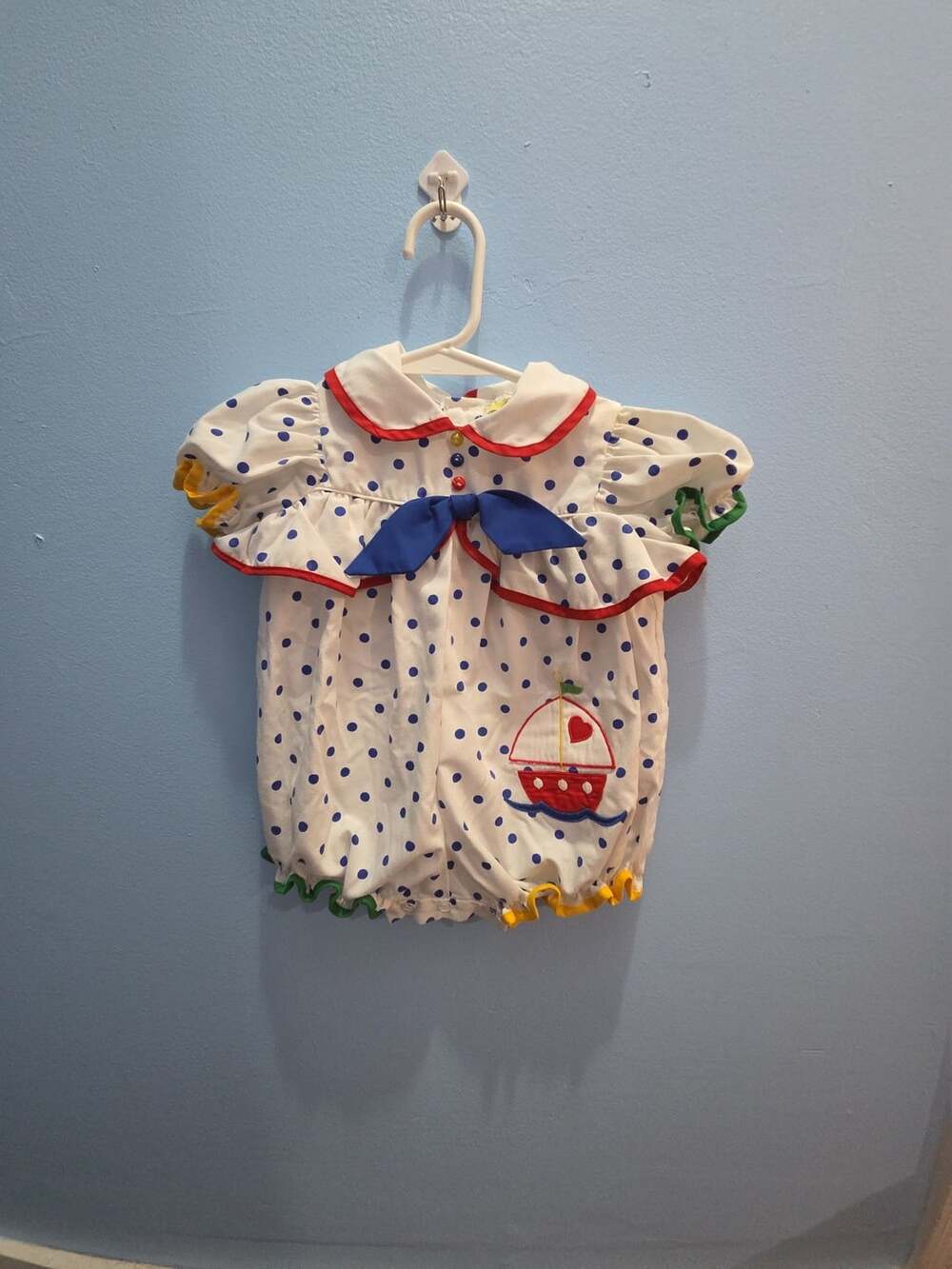 Vintage Sailor Romper Size 3-6 Months Polka Dot